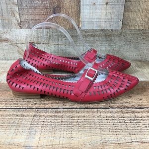 Jeffrey Campbell Red Laser-Cut Pointy Toe Mary Jane Flats